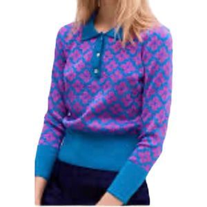 kate spade Teal and Pink Patterned Long-Sleeve Polo Sweater